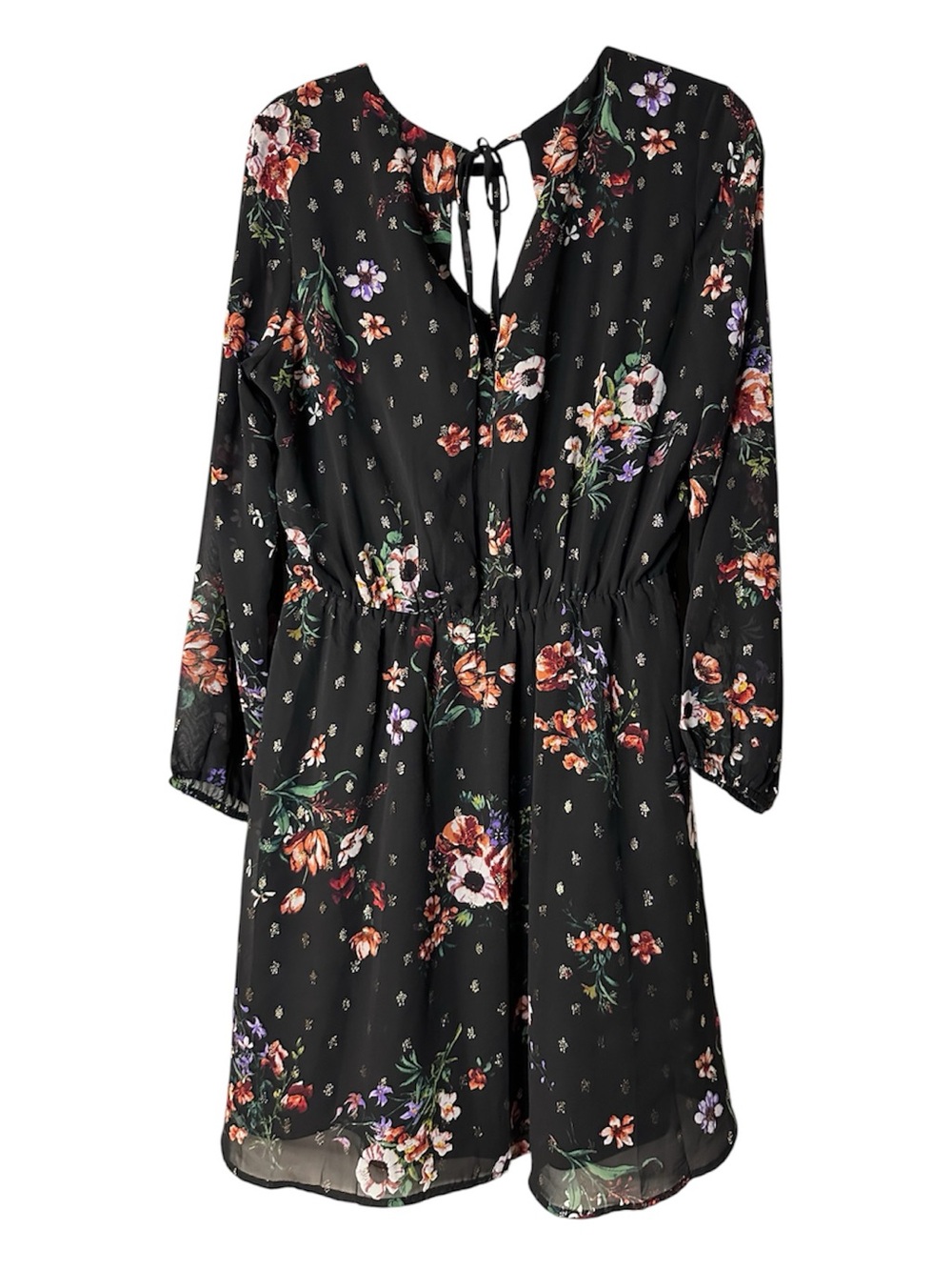 Collective Concepts Black Floral Long-Sleeve, V neck Dress, Sz L